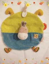 Doudou plat âne bleu vert