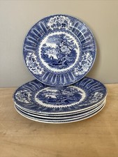 Lot De 6 Assiettes Plates Faïence Anglaise Wedgwood Bleu Vintage 20,5 cm