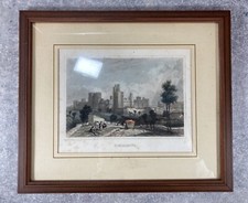 Gravure Couleurs encadrée bois Verre « CARCASSONNE » Rouargue Frères. Circa 1845