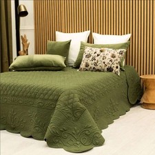 Couvre Lit Boutis coton trapunto Jewel vert Bronze 2m40 x 2m60 Piqué Main - MCTI