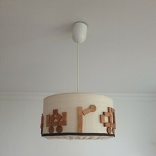 suspension enfant toile de jute tissu bois vintage luminaire retro scandinave 