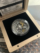 2021 ZEUS 2 oz Gold Gilded High Relief Antique  Silver Coin COA