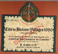 Etiquette vin de bourgogne-Chevaliers du Tastevin-Côte De Beaune Villages-R.208