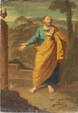 TABLEAU RELIGIEUX HUILE SUR TOILE 17/18 EME REPRESENTANT SAINT PIERRE REPENTANT