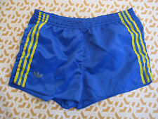 Short Adidas Ventex Bleu jaune Vintage satin brillant Polyamide 80'S Homme - S
