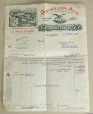 Belle factures ancienne Distillerie Armand Guy Pontarlier Anis 1951