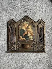 Icône Religieuse Bénitier Bois Doré Vierge Marie Ange Filippo Lippi Religieux