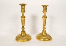 Paire bougeoirs Louis XVI flambeaux bronze doré monogrammme DD XIXè siècle