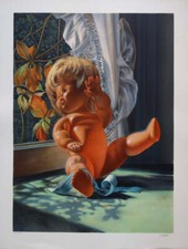 Henri CADIOU : Poupée (contre-jour), Lithographie originale signée