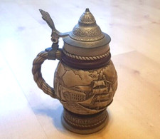 AVON  RARE CHOPE a bière hauteur 22 cm décor BATEAU a voile  handmade BRIGANTIME