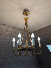 Lustre ancien 6 branches bronze doré et tôle peinte.