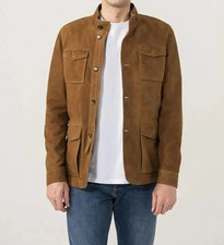 Blouson camionneur en cuir véritable daim marron vintage pour moto motard...