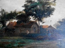 Ancienne huile sur panneau tableau painting Berry Indre le potager fermette