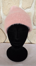 Bonnet rose doublé polaire avec pompon et avec laine neuf (li)