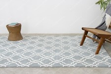 Art Déco Indien Zone Tapis 2.4x3m Bleu Treillage Main Touffeté Laine Tapis