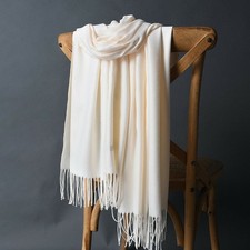 Etole CACHEMIRE écrue châle, large écharpe femme homme unie top qualité