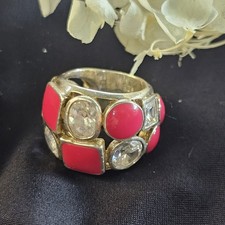 Bague Vintage Vallès Dorsal Argent 925 Pierres Émail Rouge Taille 50