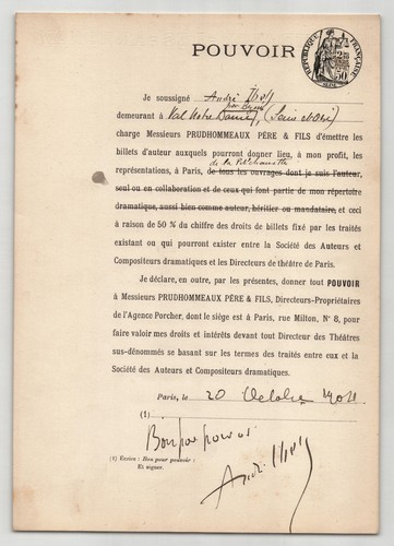 Pouvoir signé par - , andré