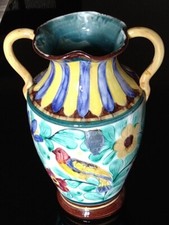 Vase Style Monaco Décor De Fleurs Et Oiseaux Signé