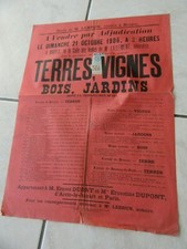 AFFICHE 1906 ENCHERES TERRE VIGNES BOIS A BROYES MARNE