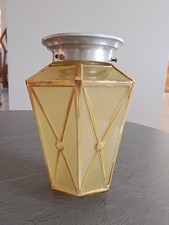 -- Ancienne Belle Lampe Lanterne Suspension Plafonnier Lustre En Verre Jaune --