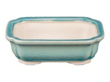 Pot à bonsaï rectangulaire en grès émaillé vert 13x9x3,5 cm - YM31