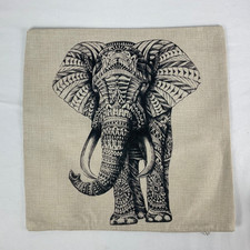 Housse de coussin ou oreiller décorative éléphant tribal noir et blanc