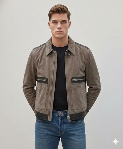 Blouson cuir gris élégant - cuir,