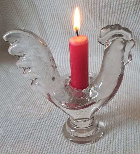 Bougeoir forme coq - , verre