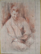 DESSIN ANCIEN - DUGAS-VIALIS - CRAYON ET SANGUINE - 28 X 20 cm