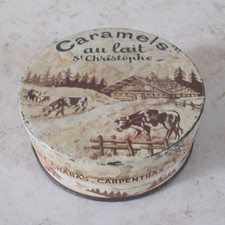 Ancienne boite métal Caramels St Christophe confiserie bonbons Raquillet vintage