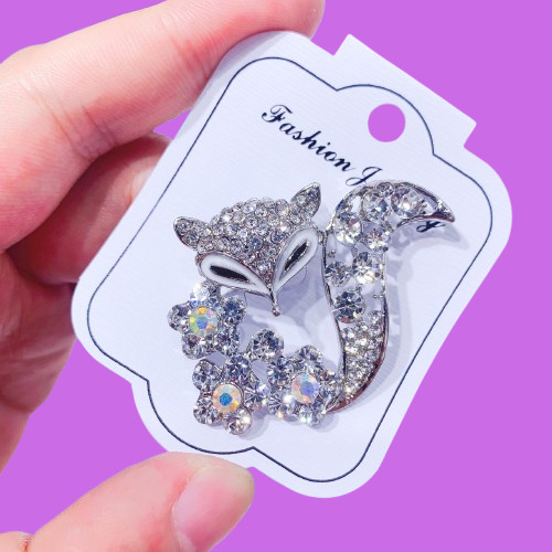 Broche renard strass brillants - broche,