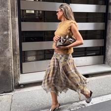 Jupe Midi À Carreaux Khaki