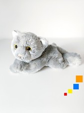 Peluche/Doudou Ancien Chat Gris Blanc Yeux Jaunes Nez Rose Allongé 30cm Nicotoy