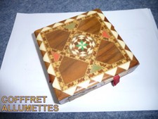 BOITE  décor MARQUETERIE 4 tiroirs pour allumettes 9.5 x 9.5 épaisseur 2 cm BELL