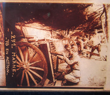 MARNE CANON 75 EN ACTION PHOTO VUE STÉRÉO PLAQUE VERRE GUERRE 1914 18 WW1