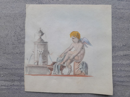 Dessin original putti - , fontaine