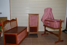 ♥ Jouet Ancien Jolie Chambre à coucher Ancienne de Poupées Lit Armoire Fauteuil 