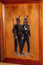 PEINTURE SUR BOIS DEUX GENDARMES MOBILE EN 1921 DATE  DE LEUR   CREATION 20 ÉME 