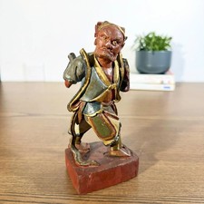 Statue Chinoise ancienne en bois polychrome – Gardien guerrier Circa 1890