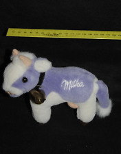 ?Doudou Vache MILKA Blanc Mauve Cloche 16 CM Peluche Etat NEUF