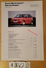 HORMANN MOTORSPORT FIAT UNO TURBO Tuning Prospectus Allemand 2 pages 1989
