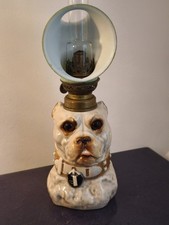 Ancienne Lampe À Pétrole Zoomorphe Chien - Yeux En Sulfure
