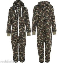 Enfants Camouflage Armée Imprimé 1Onesie Combinaison Capuche Tout en Un Polaire