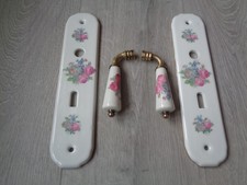 2  PLAQUES DE PROPRETE + 2 POIGNEES DE PORTE BEQUILLE PORCELAINE DECOR FLORAL