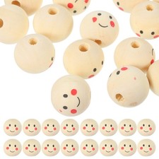 50pcs Perles de visage de sourire en bois Diy Round Wood Perles en vrac