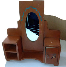 Meuble de poupée en bois peint ancien 1940 : coiffeuse