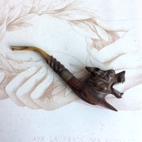 Pipe ancienne loup dents os - pipe,