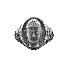 Bague pour hommes en argent délicate chevalière ovale gravée par Bouddha, ann...
