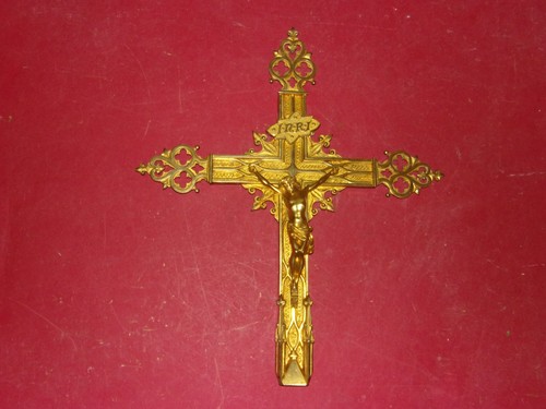 Croix procession bronze - croix,